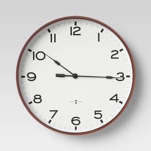 lot 9133 image: 16 Thin Frame Wall Clock RedBrown - Threshold Elegant Indoor Timepiece, Bold Numerals - Retail $40
