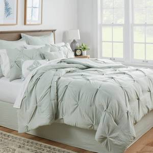 lot 9152 image: 8pc King Pinch Pleat Comforter Set Light Sage - Threshold Microfiber, Embroidered, OEKO-TEX Certified - Retail $109