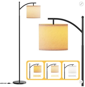 lot 9063 image: LED Floor Lamp for Living Room with 3 Color Temperatures Industrial Metal Standing Lamp with Cotton Shade Black - Retail $170