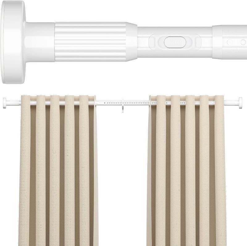 lot 251484 image: AIZESI 41-86 Inch Heavy Duty White Tension Curtain Rod - No Drilling, Adjustable, Rust-Resistant for Outdoor, Living Room, Window, Bathroom