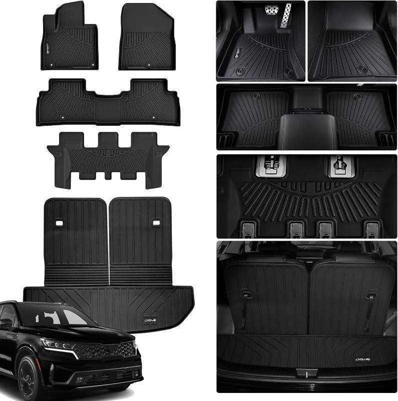 lot 251489 image: Retails for $130 All-Weather TPE Floor Mats for 2016-2020 Kia Sorento, 3 Row Custom Fit Floor Liners Cargo Liner with Seat Back Protection, Heavy Duty Non-Slip, Trunk Mat Set