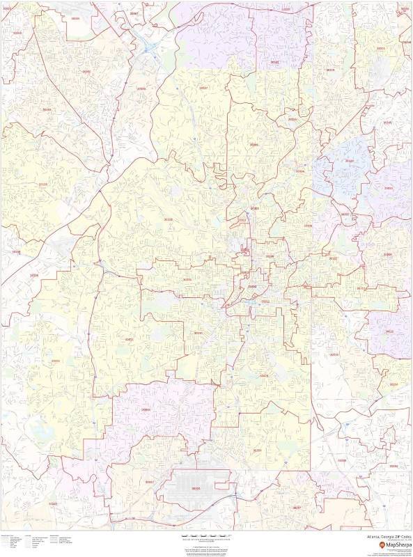 lot 251498 image: Atlanta, Georgia Zip Codes - 36 x 48 Laminated Wall Map