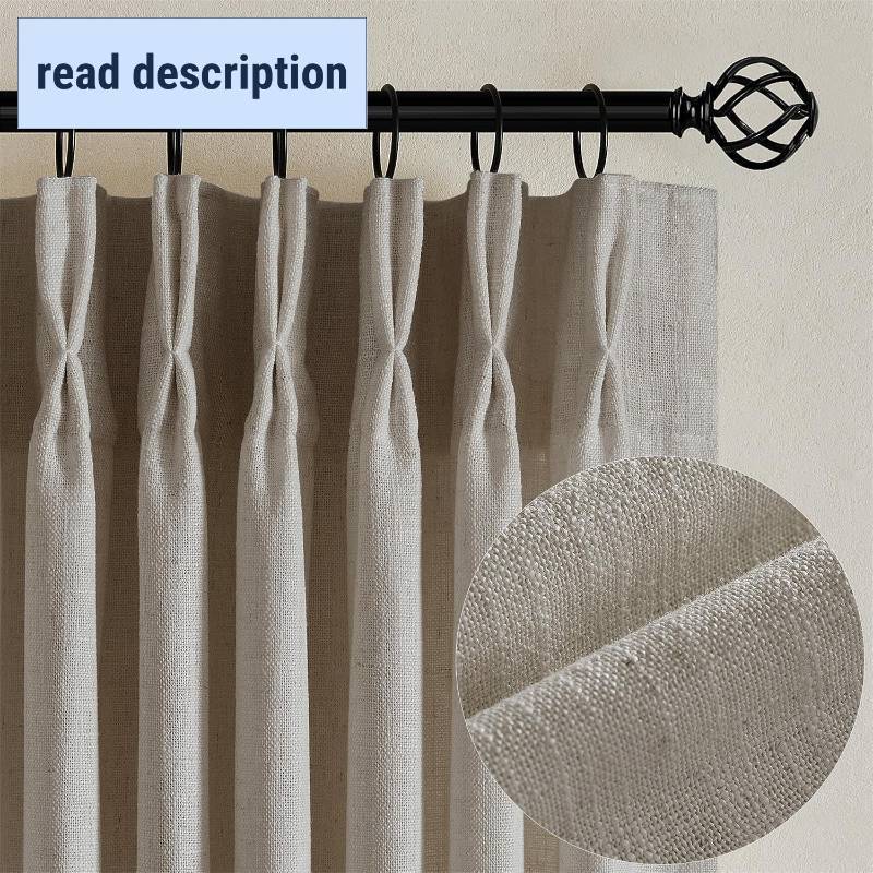 lot 351629 image: Flax Linen Curtains Pinch Pleated 84 Inch Length 2 Panels for Living Room Bedroom Burlywood Birch Semi Sheer Rustic Farmhouse Back Tab Pinch Pleat Hooks Rings Window Curtain 84 Inches Long Taupe