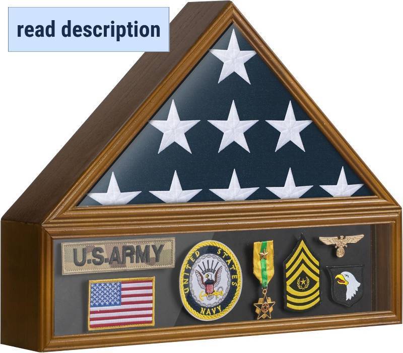 lot 351673 image: Flag Case for 3x5 American Flag Display Case Brown Wood Memorial Flag Veteran Military Medal Pins Shadow Box with Acrylic Covered and Wall Mounted (Not for Burial Flag Size)