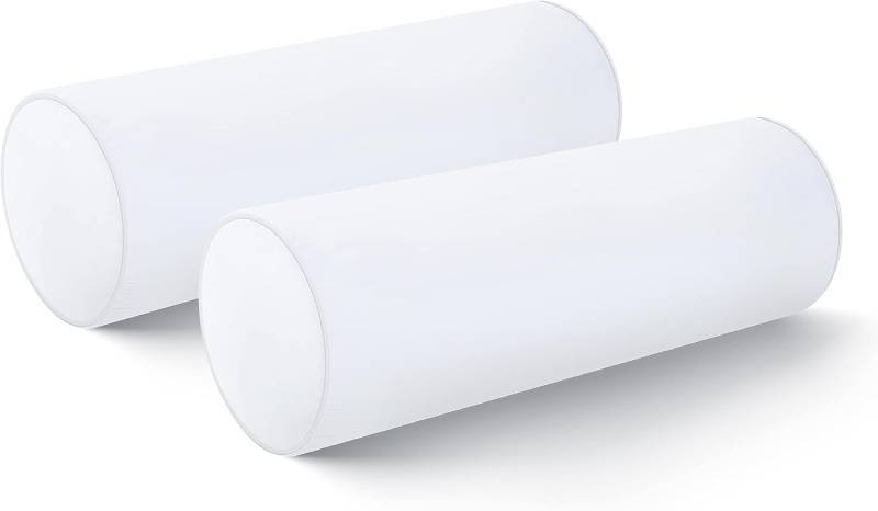 lot 461265 image: Hofdeco Premium Bolster Pillow Insert, Set of 2, 9x26 (for Cover Size 8x24) Water Resistant Synthetic Down Alternative Sham Stuffer for Patio, Bench, Garden, Poolside, White