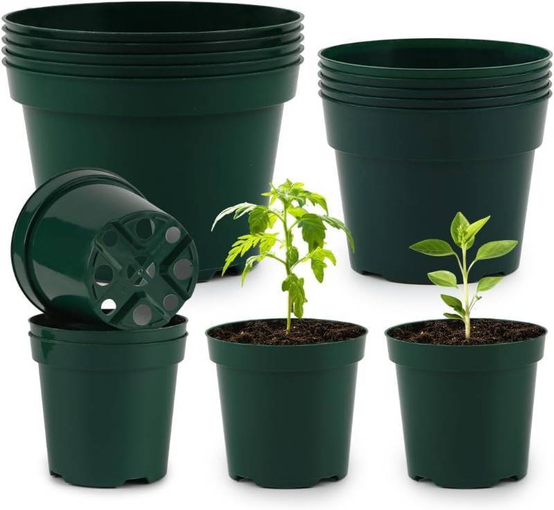 lot 271311 image: RooTrimmer 15 Pack 468 Inch Plant Nursery Pots, Sturdy Plant Pots with Drainage Holes, Ideal for Seedlings, IndoorOutdoor Use, Green