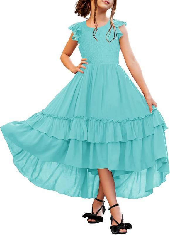 lot 471373 image: HOSIKA Girls Lace Boho Flower Girl Dress Ruffle Sleeve A-Line Formal Dresses for Wedding Party 6-12 Years