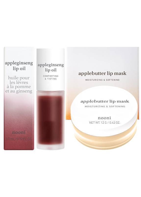 lot 142137 image: NOONI Best Lip Duo - Korean Appleginseng Lip Oil & Applebutter lip mask  Lip stain, Shear Butter, Vitamins, Nourishing Treatment for Dry Lips, Overnight Moisturizer