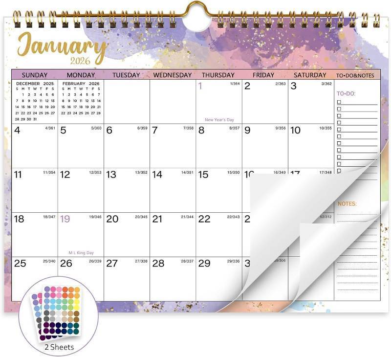 lot 221423 image: XISIDO 2026 Calendar, 2026 Wall Calendar, 18 Month Wall Calendar 2026-2027, January 2026 to June 2027 Calendar with Twin-Wire Binding, Hanging Hook and Julian Dates, 11 X 8.5 (Water Ink)