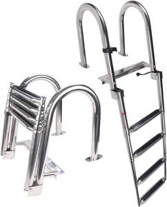 lot 142073 image: Retails for $159 Stainless Steel in-Board 4-Steps Ladder Welded Reinforce Folding Docking Ladder, Folding Telescoping Rear Entry Inboard Ladder