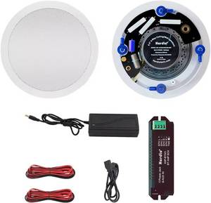 lot 151996 image: Retails for $400 4 Pack Herdio 6.5 Inch Bluetooth Ceiling Speakers 320W 2-Way Flush Mount in Wall Speakers for Home Bathroom Kitchen Office with Full Range Superior Sound,HCS-818BT