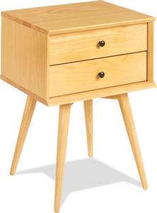 lot 171222 image: Retails for $140 Mid-Century Night Stand  2 Drawer  Solid Wood  24H  Easy Assembly, Scandinavian Oak Finish