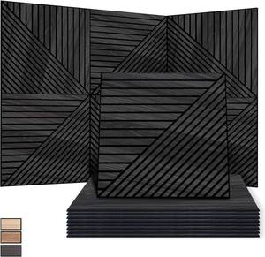 lot 242016 image: Retails for $130 WoveN SounD Artisan Acoustic Wall Panels, 24x24 Inch 8 Pack, Wood Veneer Carved Sound Proof Wall Decor, Self-Adhesive for Home, Studio, Office & Focus Zones, Linear Array Prismatic Shadows, Black Oak