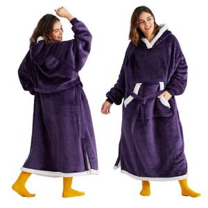lot 3956 image: Bedsure Wearable Blanket Hoodie, Long Hooded Blanket Sweatshirt as Birthday Gifts for Women, Cozy Sherpa Hoodie for Adult, Standard, Dark Purple - Retail $45