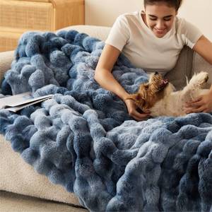 lot 3958 image: Bedsure GentleSoft Fluffy Fuzzy Tie-dye Blue Throw Blanket, Soft Cozy Fleece Faux Fur Blanket for Couch, Navy Blue Room Decor Minky Velvet Bed Cover, Thick Warm Plush Women Men Birthday Gifts - Retail $40