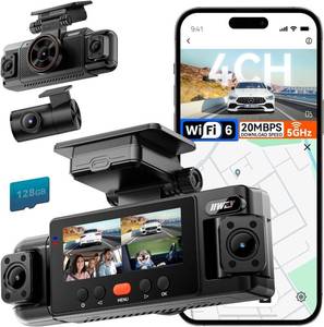 lot 16933 image: IIWEY N6 360° Dash Cam 4 Channel, 5.8G WiFi-6 (up to 20MBs) with App, Free 128GB Card, FHD Front & Rear Inside Dash Cam for Car, 8 IR Lights Night Vision, GPS, 247 Parking Mode, G-Sensor - Retail $130