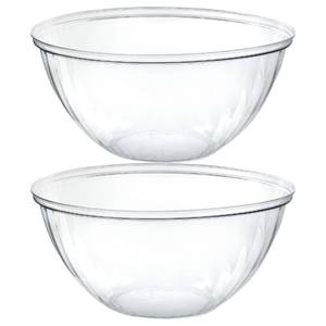 lot 32181 image: PLASTICPRO Disposable 150 Ounce Round Crystal Clear Plastic Serving Bowls for Snack or Chip ,Candy Dish, Party Salad Container Pack of 2 one is cracked  - Retail $15