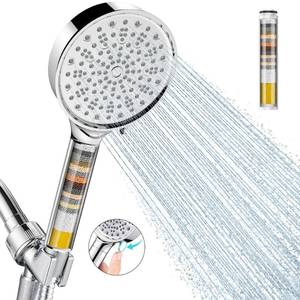 lot 32188 image: Cobbe Filtered Shower Head with Handheld, High Pressure 6 Spray Mode Showerhead with Filters, Water Softener Filters Beads for Hard Water - Remove Chlorine - Reduces Dry Itchy Skin, Chrome - Retail $30