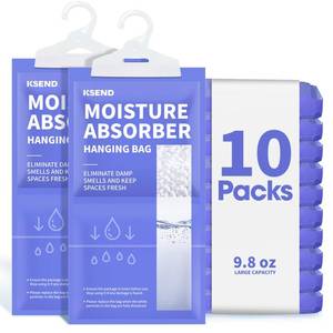 lot 32195 image: Ksend Moisture Absorbers 10 Pack, 9.8 Oz Compact Dehumidifier Bags & Packs, Moisture Hanging Bag, Humidity Absorbers, Closet Deodorizer Against Musty Odors, 11.8 x 6.3 - Retail $16