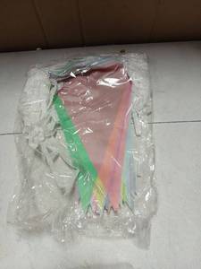 lot 32211 image: Tatuo 200 Feet Solid Pennant Banners Flags String Triangle Hanging DIY Bunting Flags Party Decorations for Grand Opening Party Banners for Kids Birthday, Shops (Pastel Color) - Retail $10