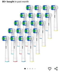 lot 32215 image: Replacement Toothbrush Heads Compatible with Oral-B Braun, 20 Pcs Professional Electric Toothbrush Brush Heads for Oral B Replacement Head Refill Pro 50010001500300037575000700075008000 - Retail $14