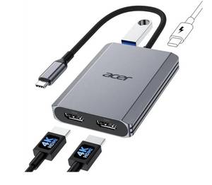 lot 32223 image: Acer USB C to Dual HDMI Adapter 4K60Hz, 4-in-1 HDMI Splitter for Dual Monitors with 100W PD, USB 3.0, Docking Station Dual Monitor Compatible with Acer, MacBook AirPro, Dell XPS, HP, etc - Retail $30