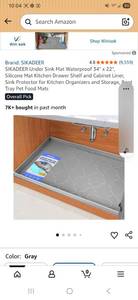 lot 32226 image: SIKADEER Under Sink Mat Waterproof 34 x 22, Silicone Mat Kitchen Drawer Shelf and Cabinet Liner, Sink Protector for Kitchen Organizers and Storage, Boot Tray Pet Food Mats - Retail $14