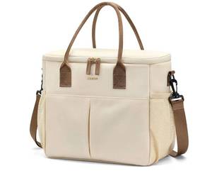 lot 32243 image: MDODO Large Insulated Lunch Bags for Women Men Adult Lunch Box with Shoulder Strap for Work,Picnics,Outings (Beige) - Retail $15