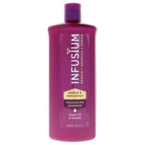 lot 32254 image: Infusium Repair and Replenish Nourishing Shampoo - Hydrating and Clarifying Shampoo for Build Up - Ceramides, Keratin, and Argan Oil - 33.8 oz bottle is full  - Retail $13