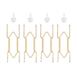 lot 32259 image: Bilillo 4 Pack Plate Hangers for The Wall, Suitable for 6-8 inch Art Plate, Stainless Steel Invisible Heavy Duty Wire Plate Holder with Wall Hooks, Plate Hangers for Displaying Plates, Platter, Dish - Retail $10