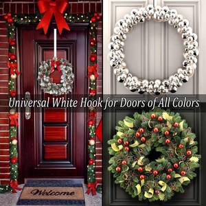 lot 32262 image: 1 Wreath Hanger for Front Door, 15 Wreath Hanger, Indoor or Outdoor Over The Door Wreath Hook Hanger for Easter Spring Halloween Xmas Wreath Decorations, Steel Material, 20lb Load Bearing White