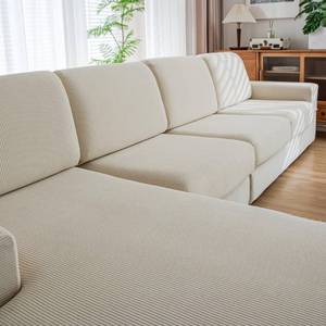 lot 41802 image: QIANMEW Couch Cushion Covers, Comfort Soft Magic Sofa Covers Washable Stretch Resistant Slipcovers for Sectional and L Shaped Seats Furniture Protectors for Pets (1PC Loveseat Cover, Ivory) - Retail $26