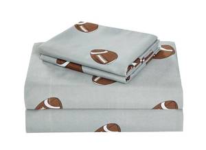 lot 41809 image: Chezmoi Collection 4-Piece KidsTeens Sports Sheet Set - Soft Microfiber Gray Brown White Football, Full Size - Retail $30
