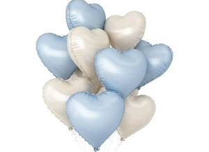 lot 41816 image: Baby Blue Heart Balloons,10Pcs Cream White Blue Foil Heart Shaped Balloons,18Inch Sand White Pastel Blue Helium Balloon for Valentines,Engagement,Birthday,Baby Shower,Wedding Party Decorations - Retail $9