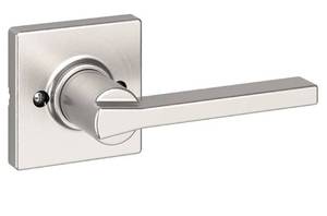 lot 41817 image: Kwikset Casey Dummy Door Handle, Single Sided Lever for Closets, French Double Doors, and Pantry, Satin Nickel Non-Turning Reversible Interior PushPull Lever, with Microban Protection - Retail $11