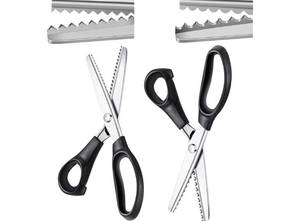 lot 41820 image: Amylove 2 Pcs Pinking Shears Scissors for Fabric Cutting Scalloped 7mm, Serrated 5mm Felt Craft Scissors Zig Zag Cut Sewing 9.2 Handheld Jagged Dressmaking Supply for Leather Clothing Paper (Black) - Retail $17