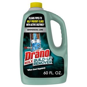 lot 41838 image: Drano Max Build Up Remover Drain Cleaner, Enzymes & Probiotics Prevents Clogs & Remove Odor-Causing Buildup, Safe for Septic, Toilets & Pipes in Bathroom Drains & Kitchen Sinks, Commercial Line, 60 oz - Retail $14