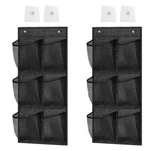lot 41857 image: LHCHGEN 2 pcs Over The Door Shoe Organizer,Hanging Mesh Organizer,Shoe Rack,Door Shoe Organizer,With Sticky Hanging Mounts,6 Large Breathable Mesh Pockets,For Bathroom,Rv,Pantry (black) - Retail $15