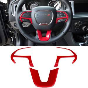 lot 41858 image: Steering Wheel Cover Trim Interior Accessories Decoration Kit for 2015-2024 Dodge Challenger Charger, for 2014-2024 Dodge Durango & Jeep Grand Cherokee SRT8 (Red 3PCS) - Retail $14