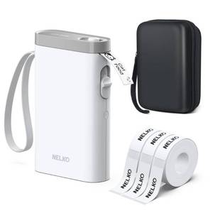 lot 43888 image: Nelko Label Maker Machine with Tape, P21 Bluetooth Label Printer with 3 Tapes & Case, Wireless Mini Label Makers with Multiple Templates Icon Font Custom for School Office Home, White - Retail $38