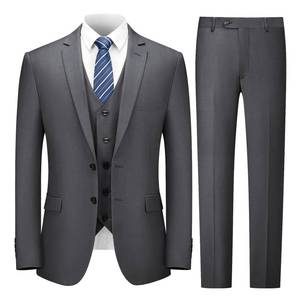 lot 43890 image: Cooper & Nelson 3 Piece Grey Mens Suit Set 2 Button Slim Fit Suits for Men Business Wedding Party Tuxedo Jacket Vest Pants and Tie, Dark Grey 2XL - Retail $79
