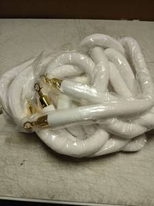 lot 43892 image: Fumete 6 Pieces Velvet Stanchion Rope Bulk 6.5 Feet Crowd Control Barriers Safety Velvet Rope with Polished Gold Hooks for Party Openings, Not Include Stanchion Post(White) - Retail $56