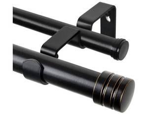 lot 43893 image: TONIAL1 Inch Double Curtain Rods for Windows 48 to 84 Inches, Heavy Duty Decorative Drapery Rod 32 to 86 Inches with Classic Cap Finial, Black - Retail $33