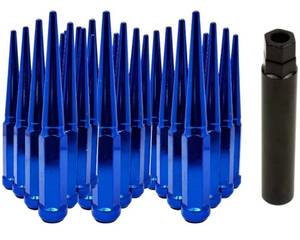 lot 43903 image: 20 Spike Lug Nuts 12x1.5 Blue 6 Inch Tall Spiked Lug Nuts Set for Aftermarket Wheels with Lock Included Fits Most Cars, Trucks & SUVs 6 Inch Long Spike Lugz Metal SCM 435 Steel - Retail $50