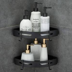 lot 43925 image: Hoomtaook Adhesive Corner Shelf Bathroom Shower Caddy Organizer for Kitchen Toilet No Drilling 2-Tier Bathroom Corner Shelves Shower Caddies - Retail $26