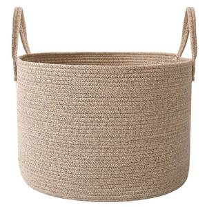 lot 43926 image: JMvicyroam 65L Extra Large Blanket Basket for Living Room - Woven Cotton Rope Laundry Hamper with Reinforced Handles - Storage Bin for Pillows, Comforters & Toys - Machine Washable,Oatmeal - Retail $23