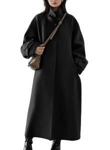 lot 43927 image: chouyatou Womens Winter Hidden Single Breasted Wool Coat Raglan Sleeve Business Long Wool Overcoat (X-Small, Black) - Retail $54