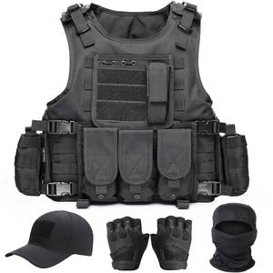 lot 48773 image: VPZenar Tactical Airsoft Vest, Black Lightweight Sports Training Plate Vest with Detachable Pouches and Cap,Gloves,Balaclava for Men, Tactical Airsoft Gear - Retail $40