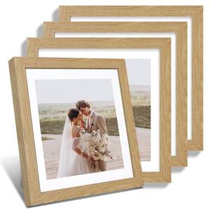 lot 48774 image: Hongkee 12x12 Picture Frame Set of 4 - Made of Glass and Natural Oak Wooden Frame, Display Square Pictures 10x10 with Mat or 12 x 12 without Mat, Desktop & Wall Collage Photo Frame - Retail $33