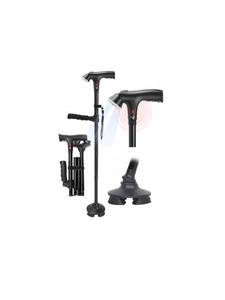 lot 48782 image: Walking Cane for Men & Women, 3-in-1 Folding Cane with Alarm and Light, Adjustable, Collapsible Walking Stick for Seniors Balance with a Second Handle, Tailored for 57 to 63 - Retail $30